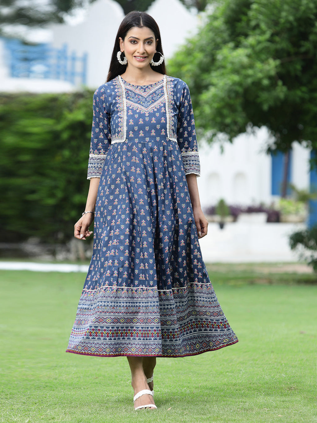 Juniper Womens Indigo Cambric Printed Maxi Dress - Distacart