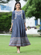 Juniper Womens Indigo Cambric Printed Maxi Dress - Distacart