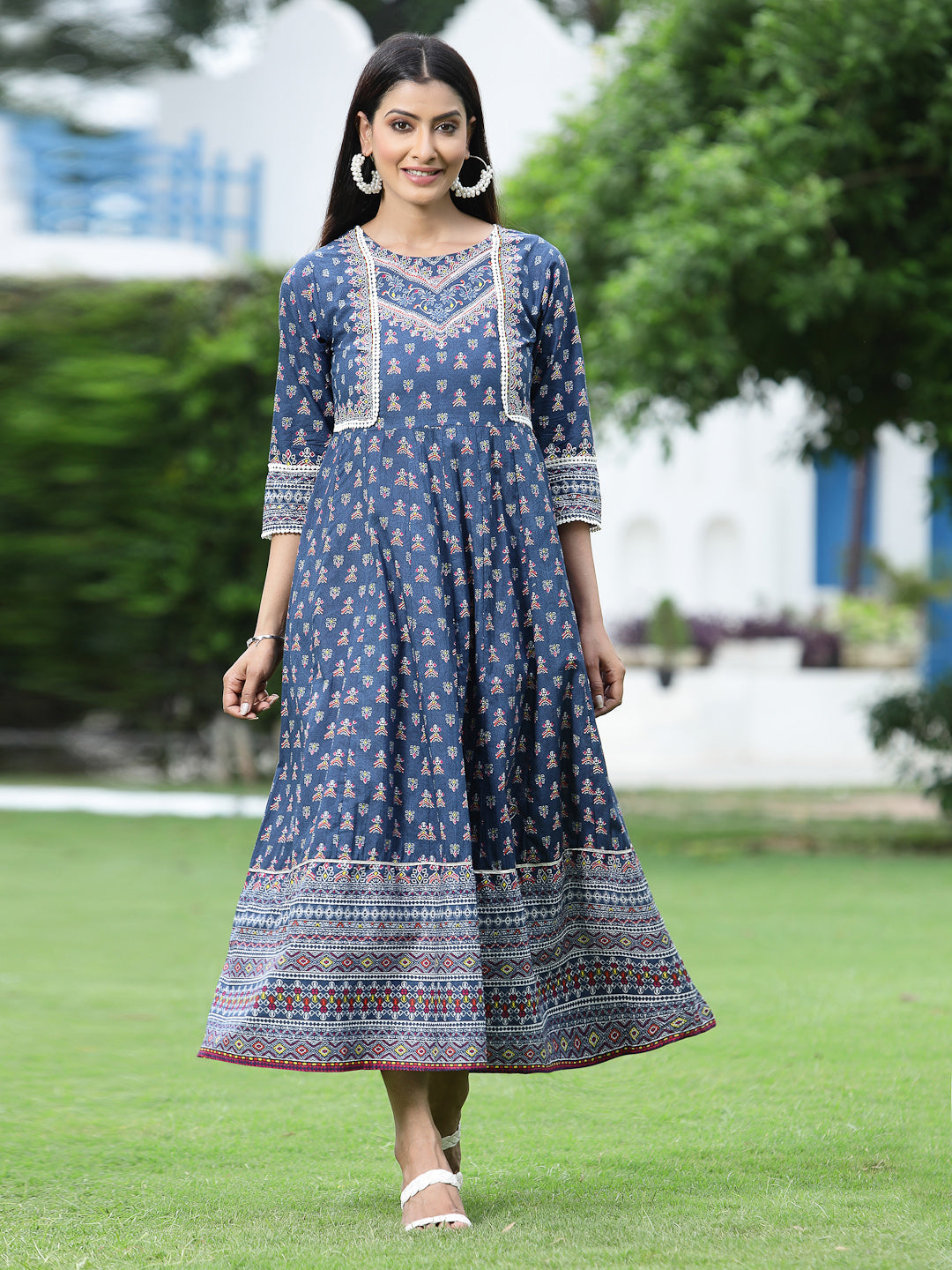 Juniper Womens Indigo Cambric Printed Maxi Dress - Distacart