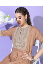 Maai Rayon Hand Printed Kurta Beige - Distacart