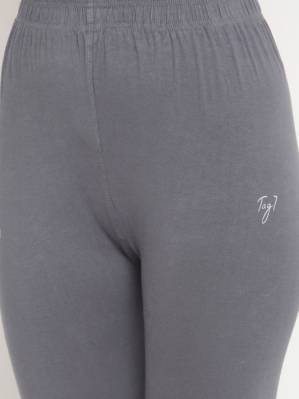 TAG 7 Women Grey Solid Cotton Ankle-Length Leggings