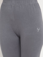 TAG 7 Women Grey Solid Cotton Ankle-Length Leggings