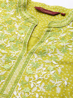 Sangria Women Lime Green Floral Embroidered Thread Work Pastels Kurta