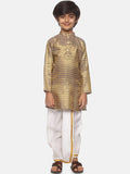 Sethukrishna Boys Gold-Toned Printed Angrakha Kurta with Dhoti Pants