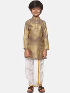 Sethukrishna Boys Gold-Toned Printed Angrakha Kurta with Dhoti Pants