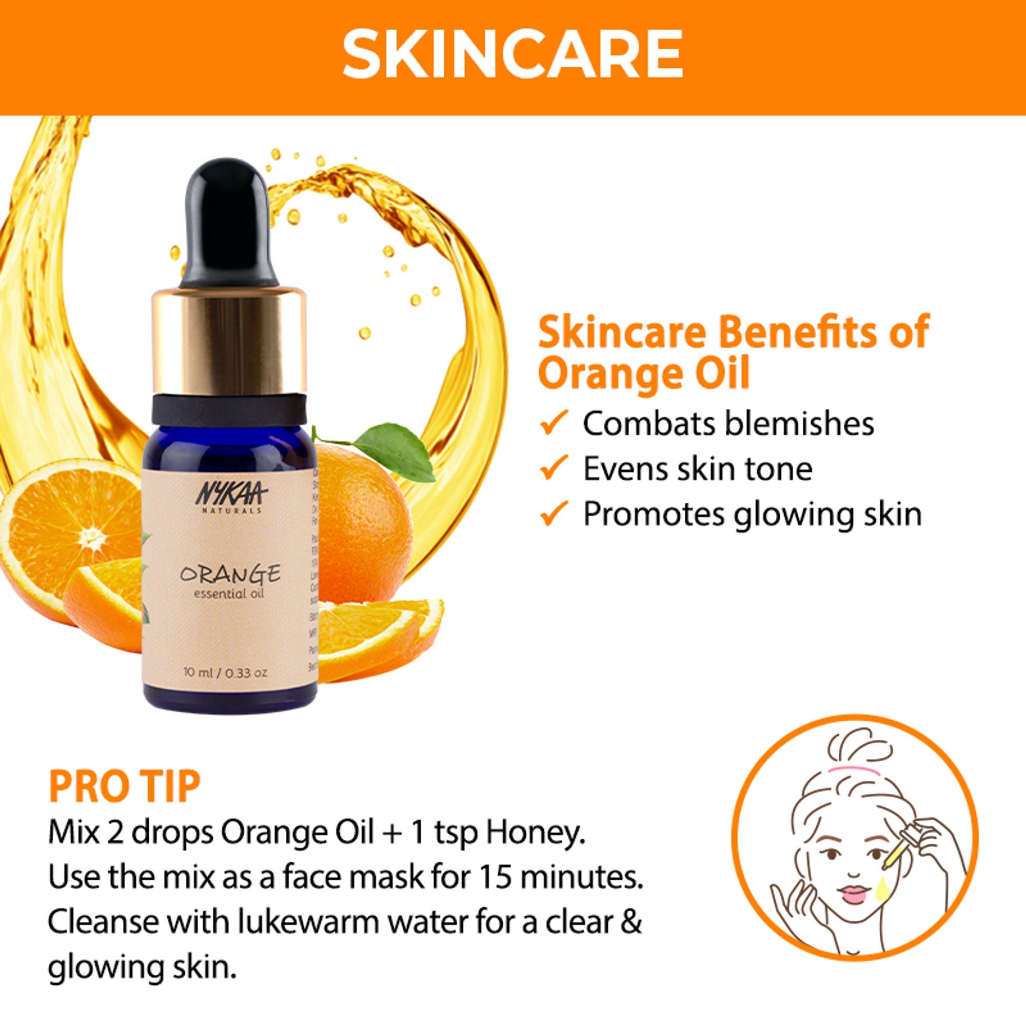 Nykaa Naturals - Orange Essential Oil For De-Tanning & Glowing Skin - 100% Natural