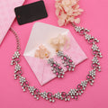 Tehzeeb Creations Silver Pleated White Diamond With Pink Beads Necklace Set