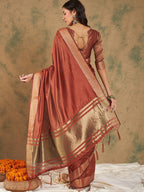 Sangria Woven Design Organza Sarees - Distacart