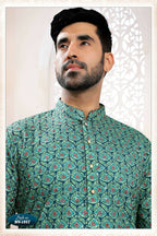 Joban Fashion Men's Green Straight Rayon Thread And Sequence Embroidery All Over Kurta Set