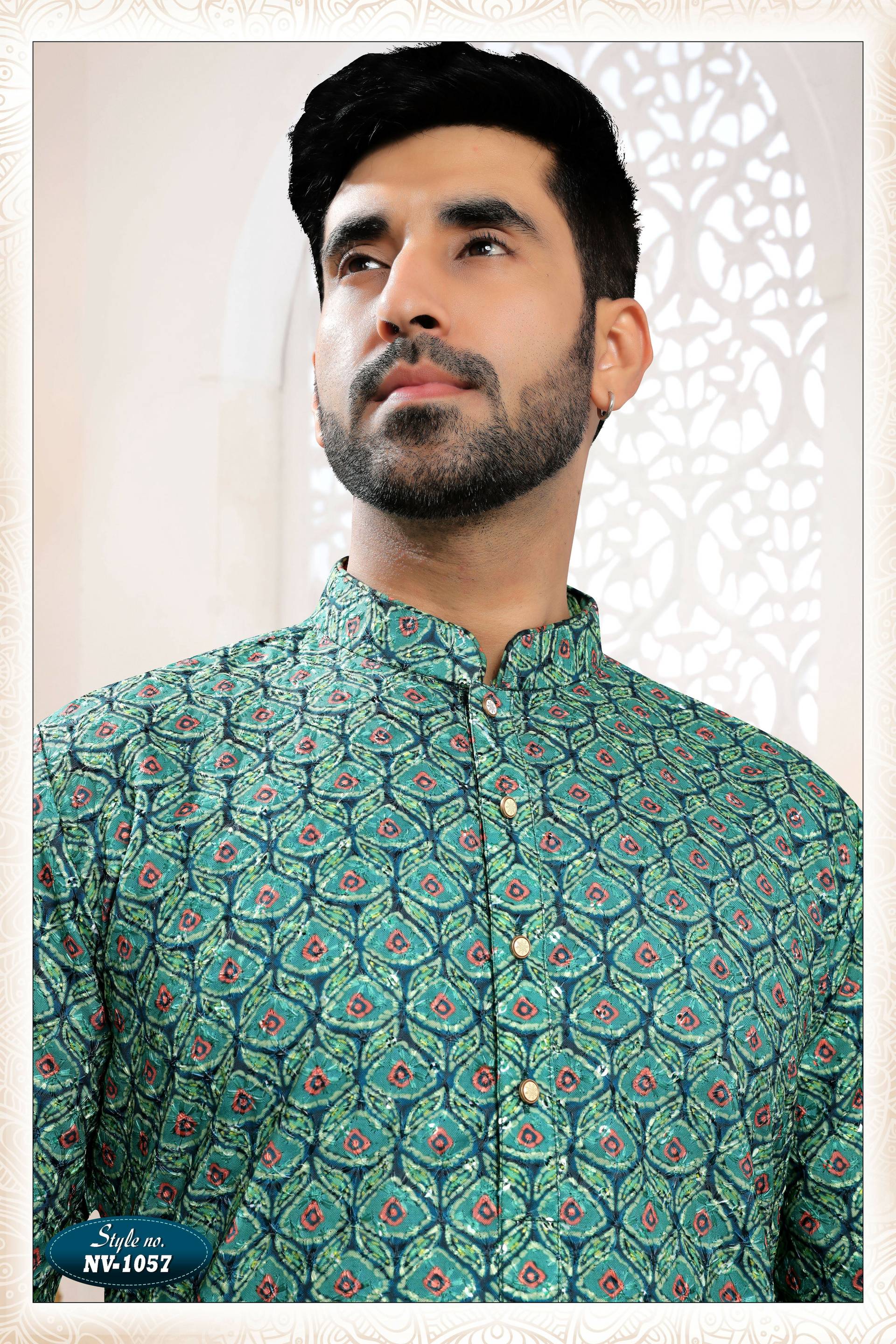 Joban Fashion Men's Green Straight Rayon Thread And Sequence Embroidery All Over Kurta Set