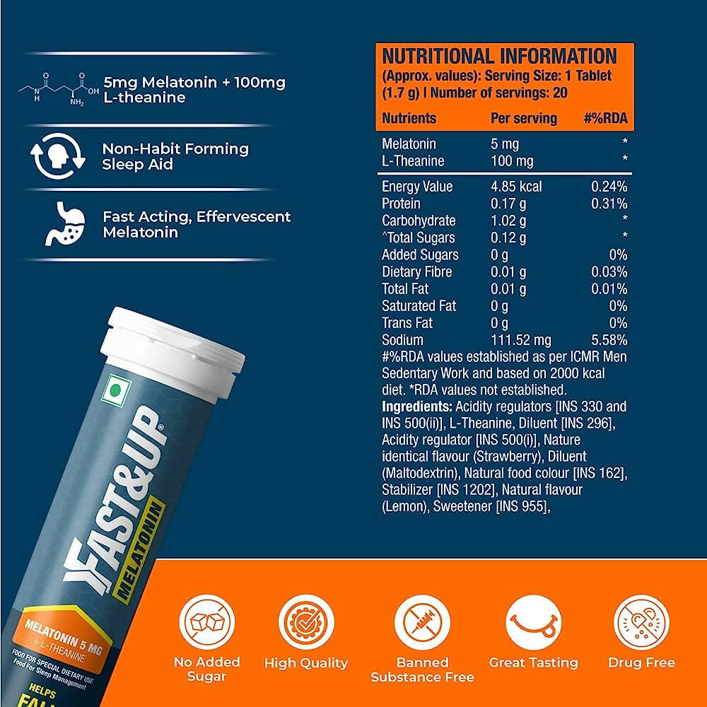 Fast&Up Melatonin Effervescent Tablets – Strawberry Flavor - Distacart
