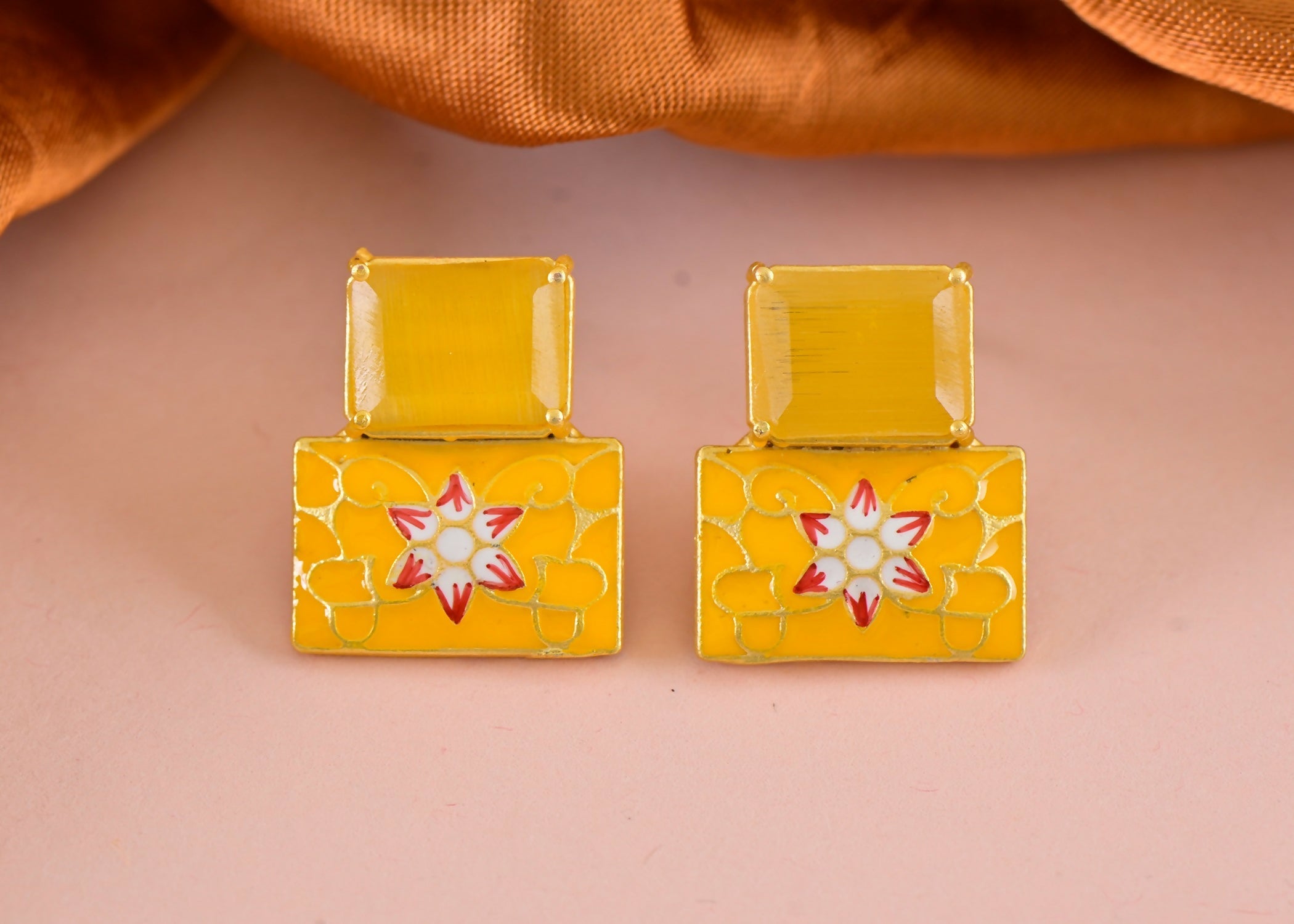Joban Fashion Women Brass Yellow Onyx Earrings - Distacart