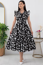 Pimu V-Neck Maxi Dress with Graphic Print-Black