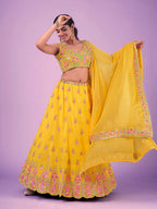 Myra Yellow Georgette Embroidered Designer Lehenga