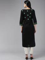 ADA Ethnic Motifs Embroidered Chikankari Cotton Straight Kurta
