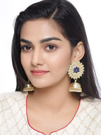 Shoshaa Gold-Plated Navy Blue Kundan-Studded Classic Jhumkas - Distacart