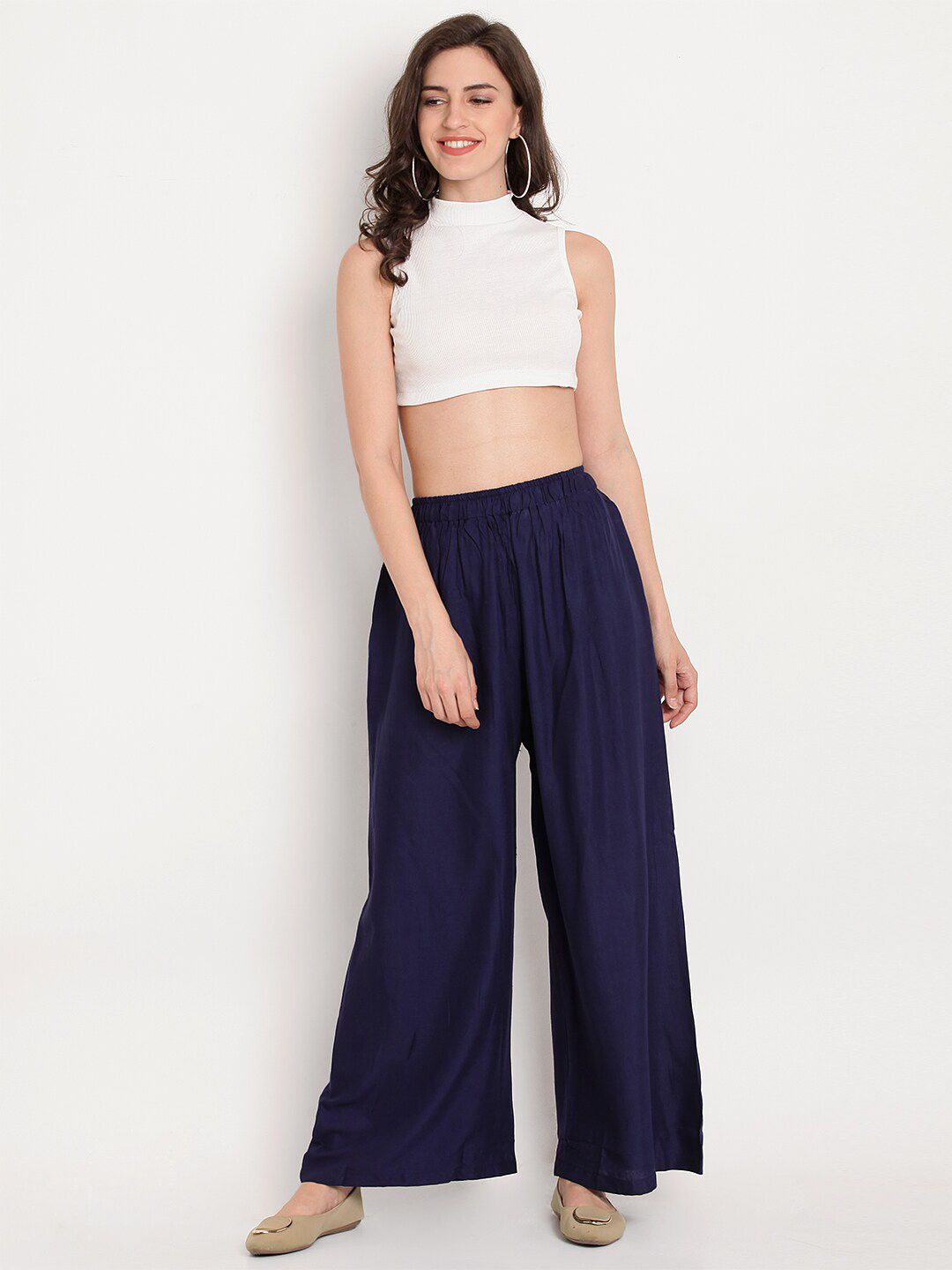 TAG 7 Women Navy Blue & Maroon Set of 2 Flared Ethnic Palazzos
