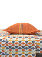 MYTRIDENT Orange White Geometric Cotton 144 TC Queen Bedsheet With 2 Pillow Covers - Distacart