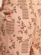 Sangria Women Dusty Pink & Brown Pure Cotton Printed Kurta with Palazzos & Dupatta