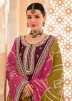 Dazzling Wine Embroidered Chinnon Palazzo Salwar Kurta - Emponline