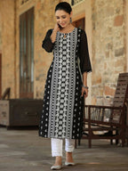 Juniper Women's Black Georgette Printed Kurta - Distacart
