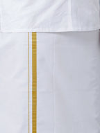 Ramraj Cotton Mens Poly Cotton 3/4 " Gold Jari Dhoti - White