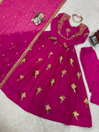 The52 Women's Gorgeous Faux Georgette Fabric Embroidery Work Flared Anarkali Pant and Dupatta Set - Distacart
