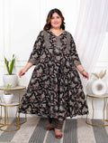 Miravan Women's Plus Size Yoke Embroidery Multi Anarkali Kurta and Palazzo Set