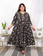 Miravan Women's Plus Size Yoke Embroidery Multi Anarkali Kurta and Palazzo Set