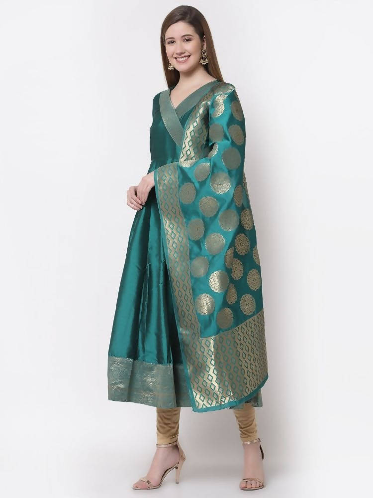 Myshka Green Color Silk Solid Anarkali Gown With Dupatta