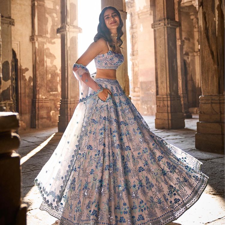 Lehenga Mart Designer Bollywood Style Wedding Wear Lehenga Choli - Grey
