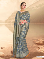 Vardha Steel Grey Woven Banarasi Saree