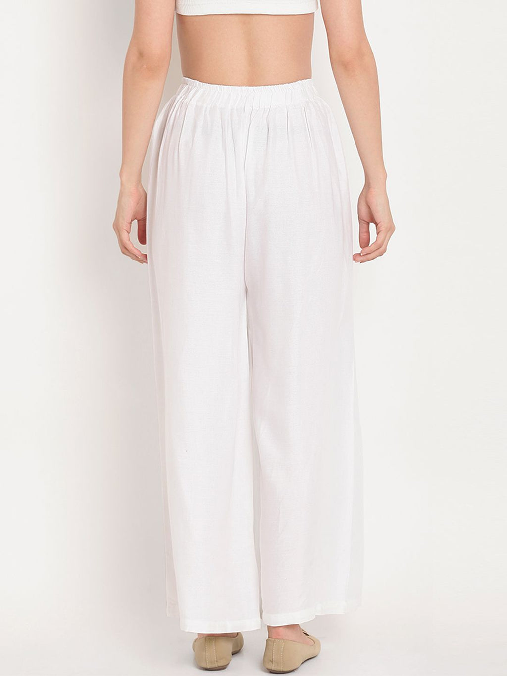 TAG 7 Women Pack Of 2 White & Navy Blue Solid Flared Palazzos