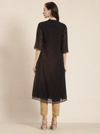 Juniper Womens Black Georgette Printed Pintucks A-Line Kurta - Distacart