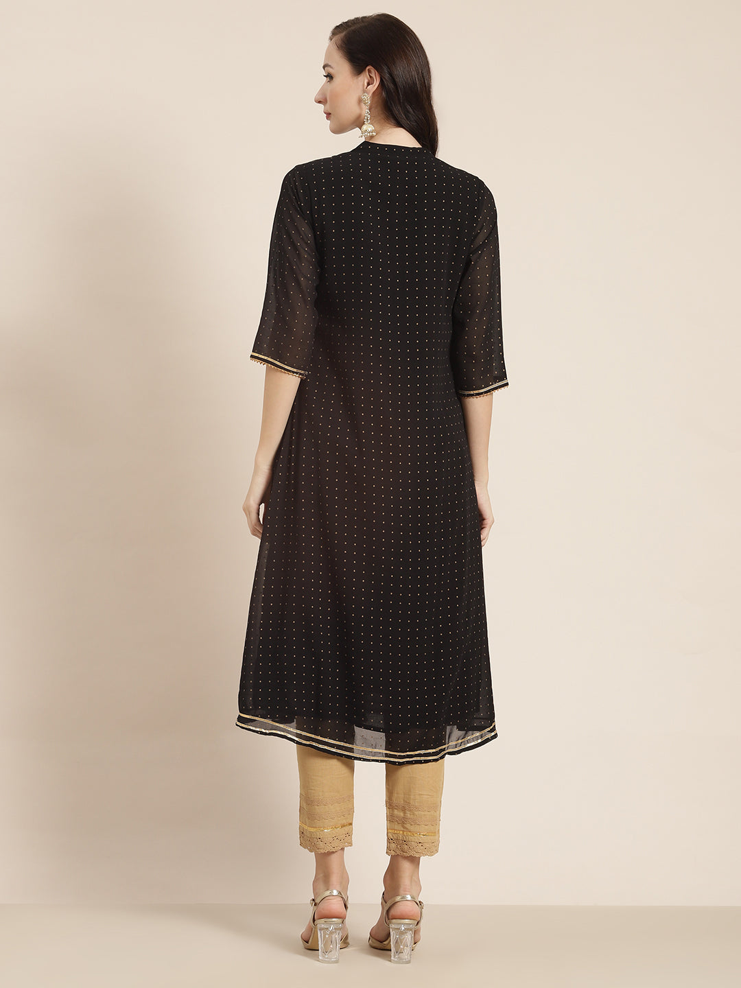 Juniper Womens Black Georgette Printed Pintucks A-Line Kurta - Distacart