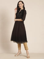 Juniper Womens Black Georgette Printed Pintucks A-Line Kurta - Distacart