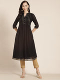 Juniper Womens Black Georgette Printed Pintucks A-Line Kurta - Distacart
