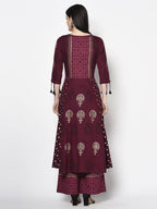 Aniyah Rayon Wine Color Block Print Anarkali Kurta (AN-172K)
