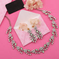 Tehzeeb Creations Silver Pleated White Diamond With Sea Green Beads Necklace Set