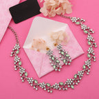 Tehzeeb Creations Silver Pleated White Diamond With Sea Green Beads Necklace Set