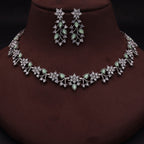 Tehzeeb Creations Silver Pleated White Diamond With Sea Green Beads Necklace Set