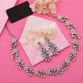 Tehzeeb Creations Silver Pleated White Diamond With Sky Blue Beads Necklace Set