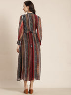 Juniper Womens Black Chiffon Printed Dress With Beautiful Belt - Distacart