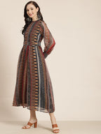 Juniper Womens Black Chiffon Printed Dress With Beautiful Belt - Distacart