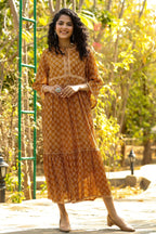 Juniper Women Brown Georgette Printed Flared Dress - Distacart