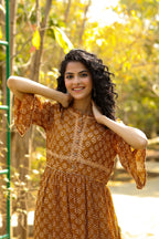 Juniper Women Brown Georgette Printed Flared Dress - Distacart