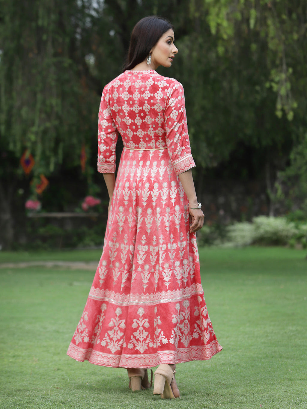 Juniper Womens Peach Floral Motifs Printed Maxi Dress - Distacart