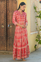 Juniper Women's Peach Rayon Printed Flared Dress - Distacart