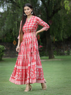 Juniper Womens Peach Floral Motifs Printed Maxi Dress - Distacart