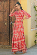 Juniper Women's Peach Rayon Printed Flared Dress - Distacart
